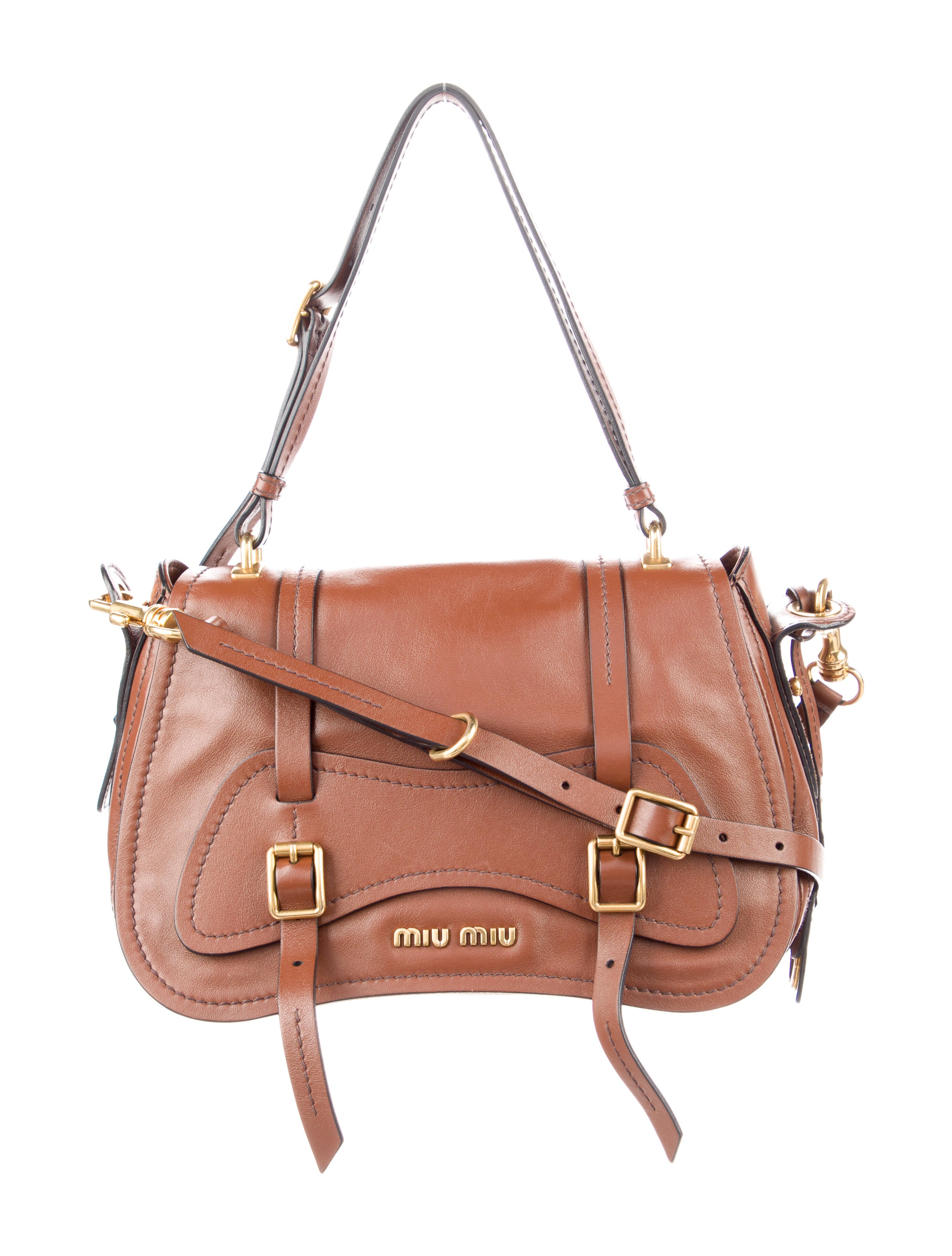 Miu Miu Leather Shoulder Bag Brown Crossbody Bags, Handbags