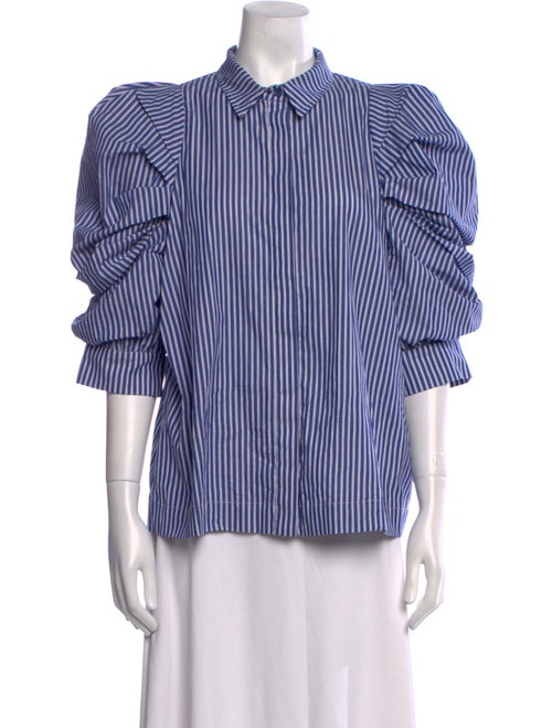 Munthe Striped Three-Quarter Sleeve Button-Up Top