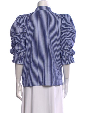 Munthe Striped Three-Quarter Sleeve Button-Up Top
