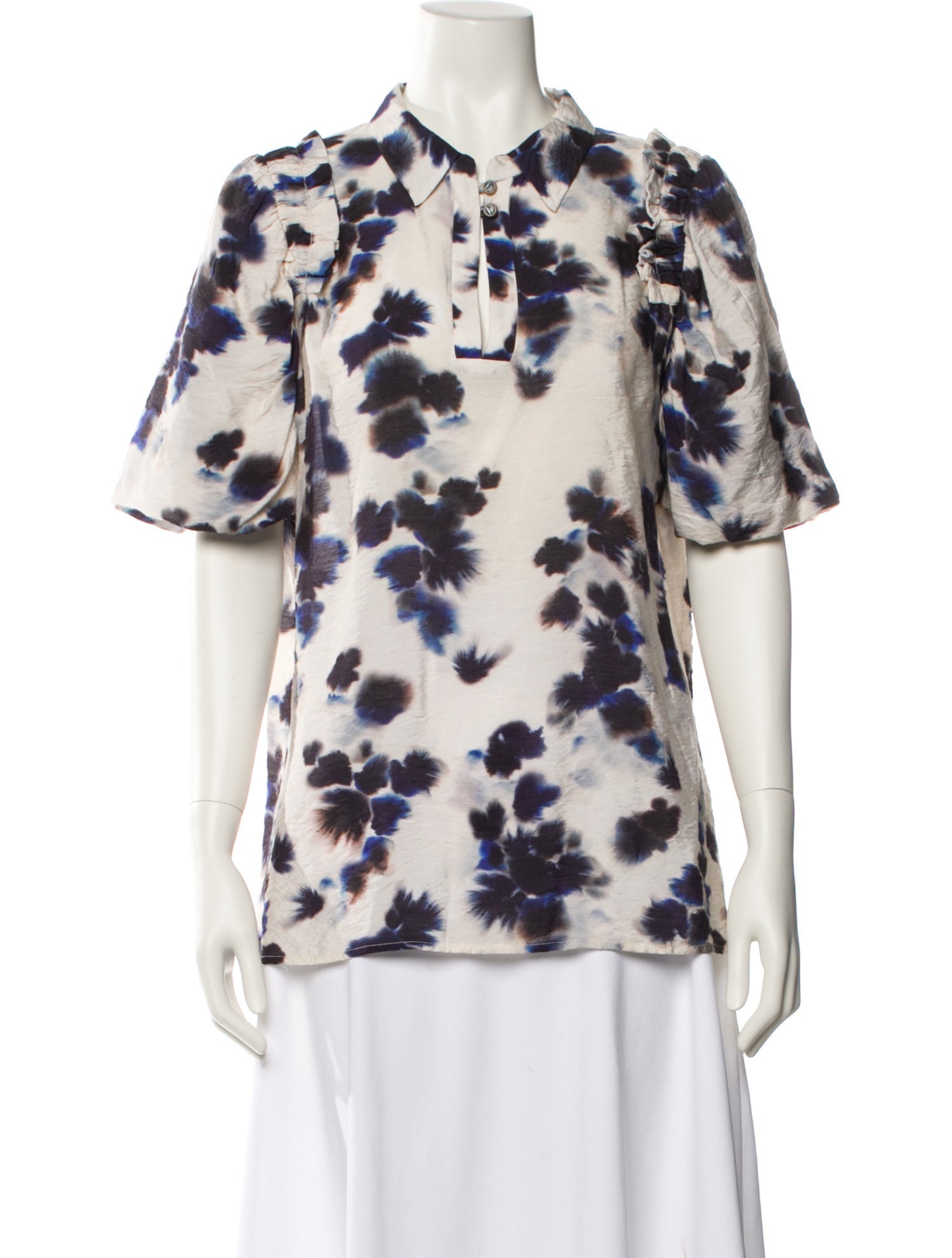 Munthe Printed V-Neck Button-Up Top