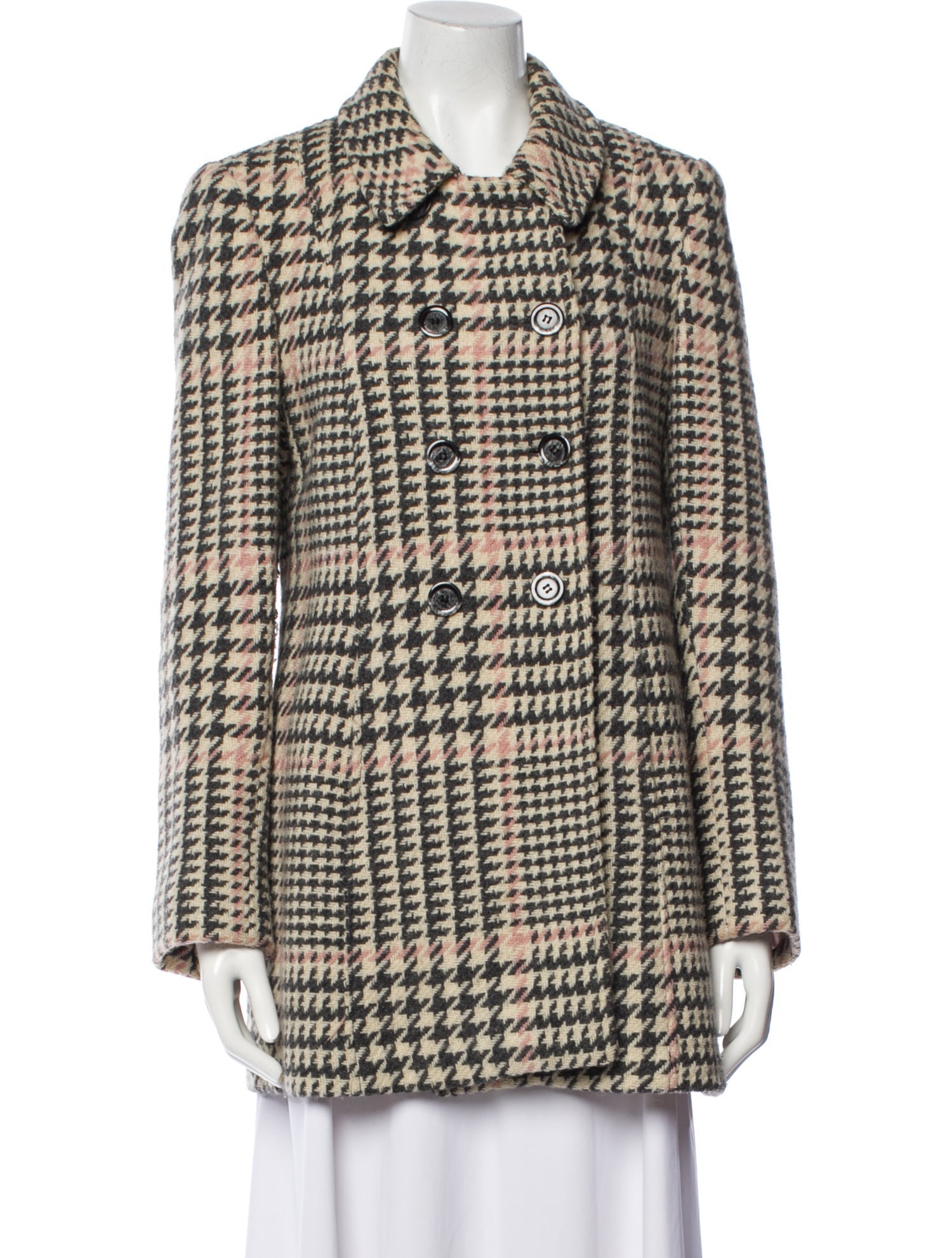 Marvin Richards Wool Houndstooth Print Peacoat