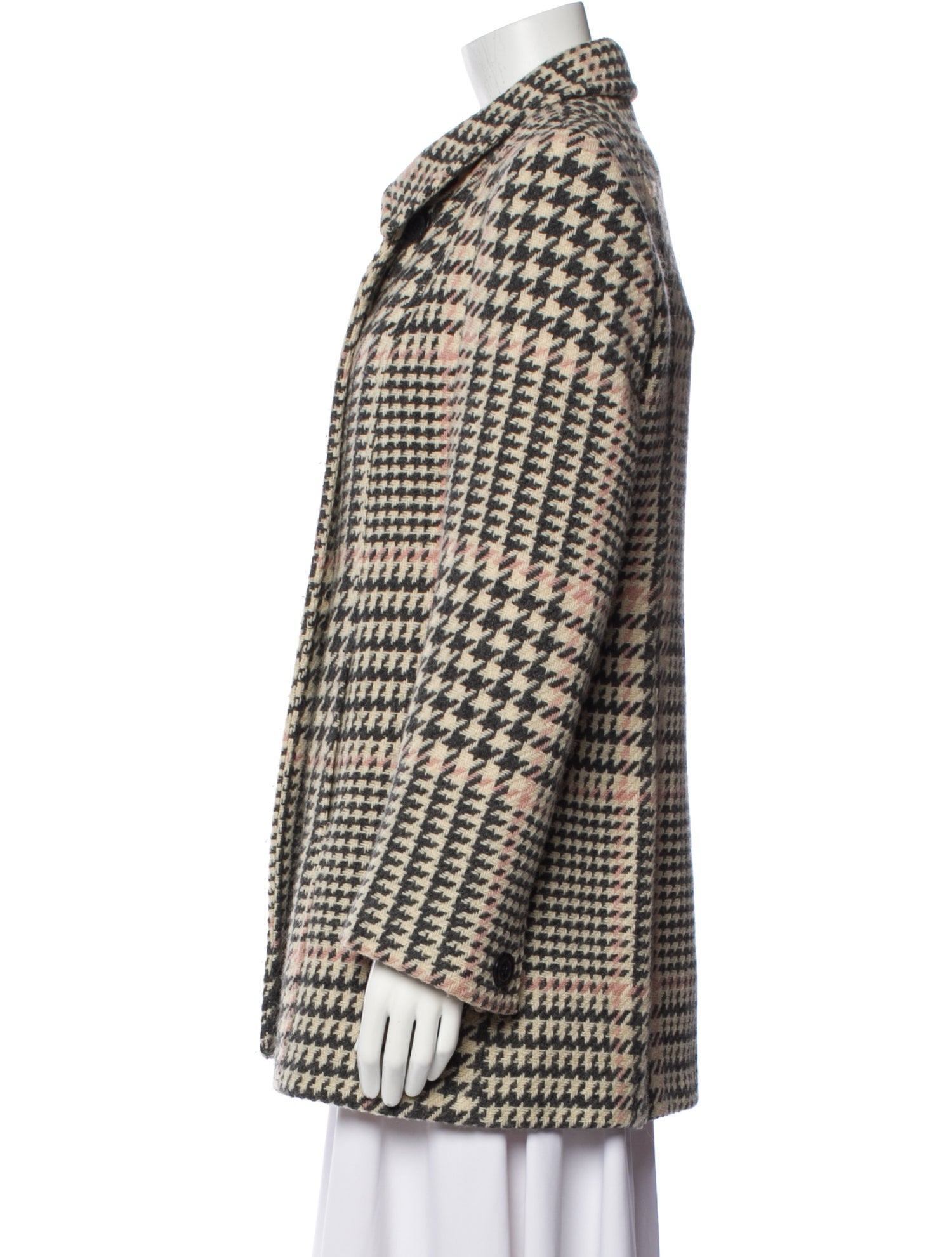 Marvin Richards Wool Houndstooth Print Peacoat