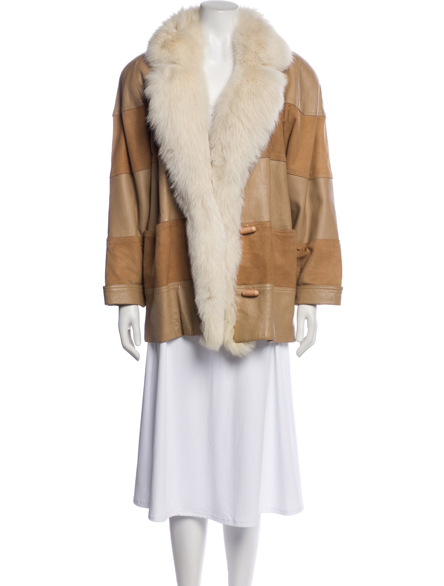 Roberta di Camerino Vintage Leather-Trimmed Wool Coat - Black