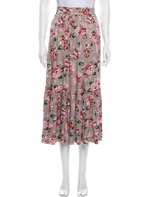 Marshmallow Floral Print Midi Length Skirt Grey