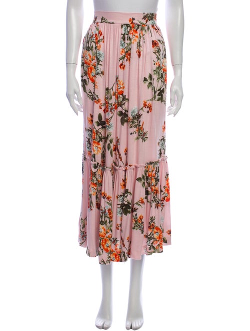 Marshmallow Floral Print Midi Length Skirt Pink