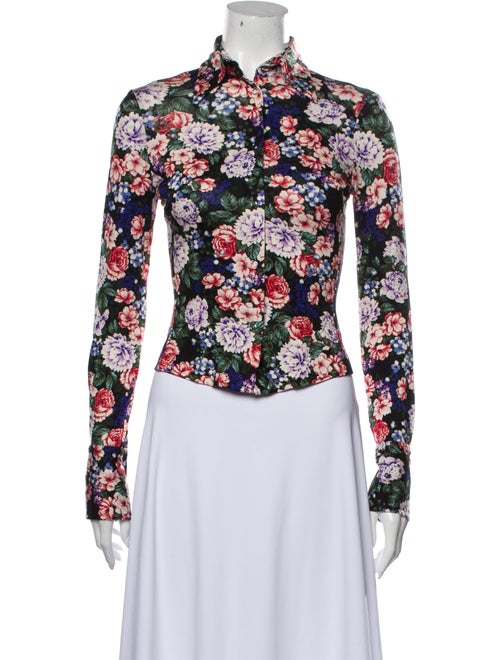 Marshmallow Floral Print Long Sleeve Button-Up Top