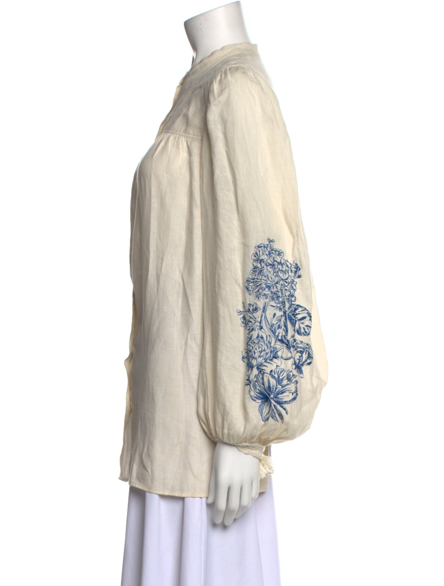 Max Mara Weekend Linen Mock Neck Button-Up Top