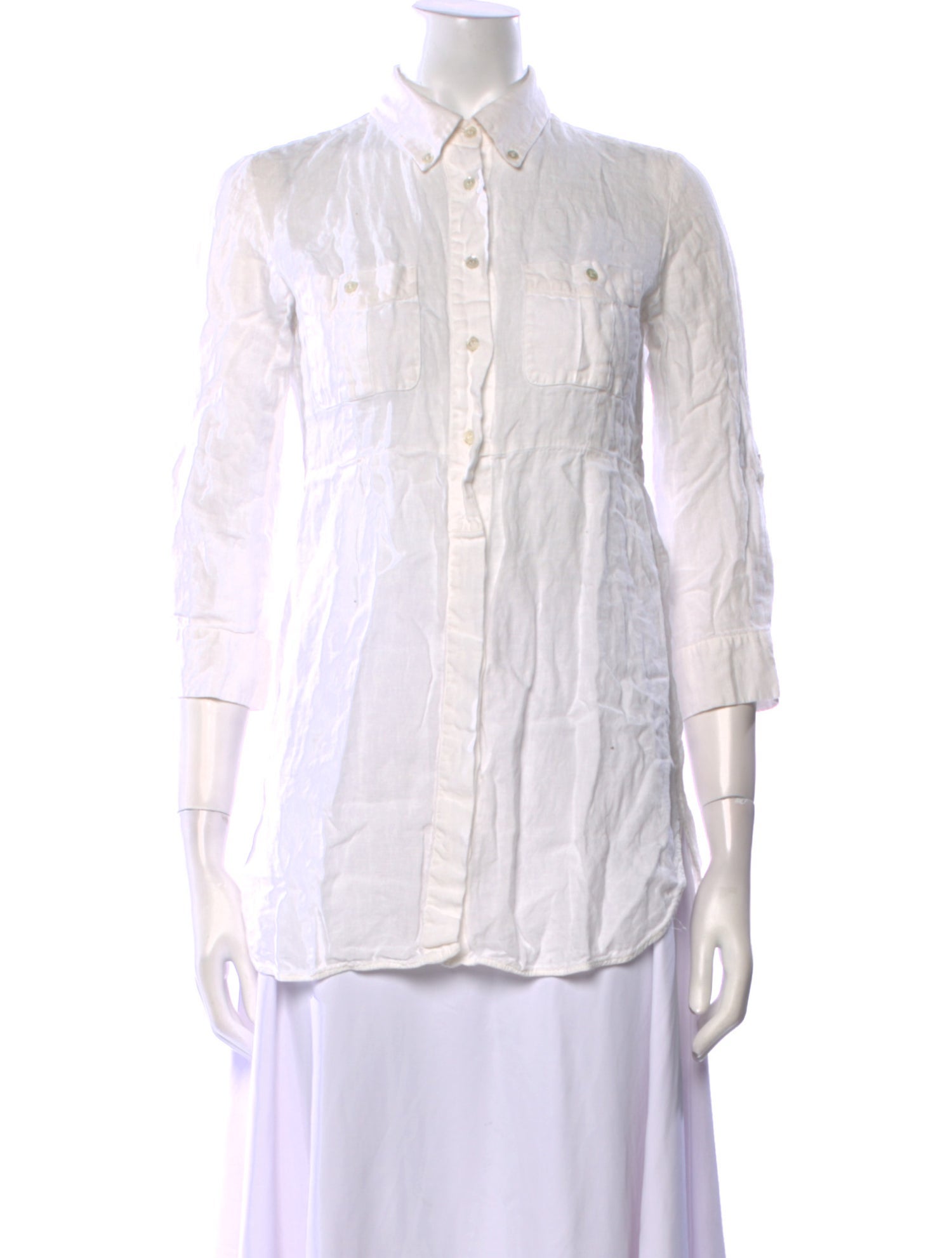 Max Mara Weekend Linen Three-Quarter Sleeve Button-Up Top