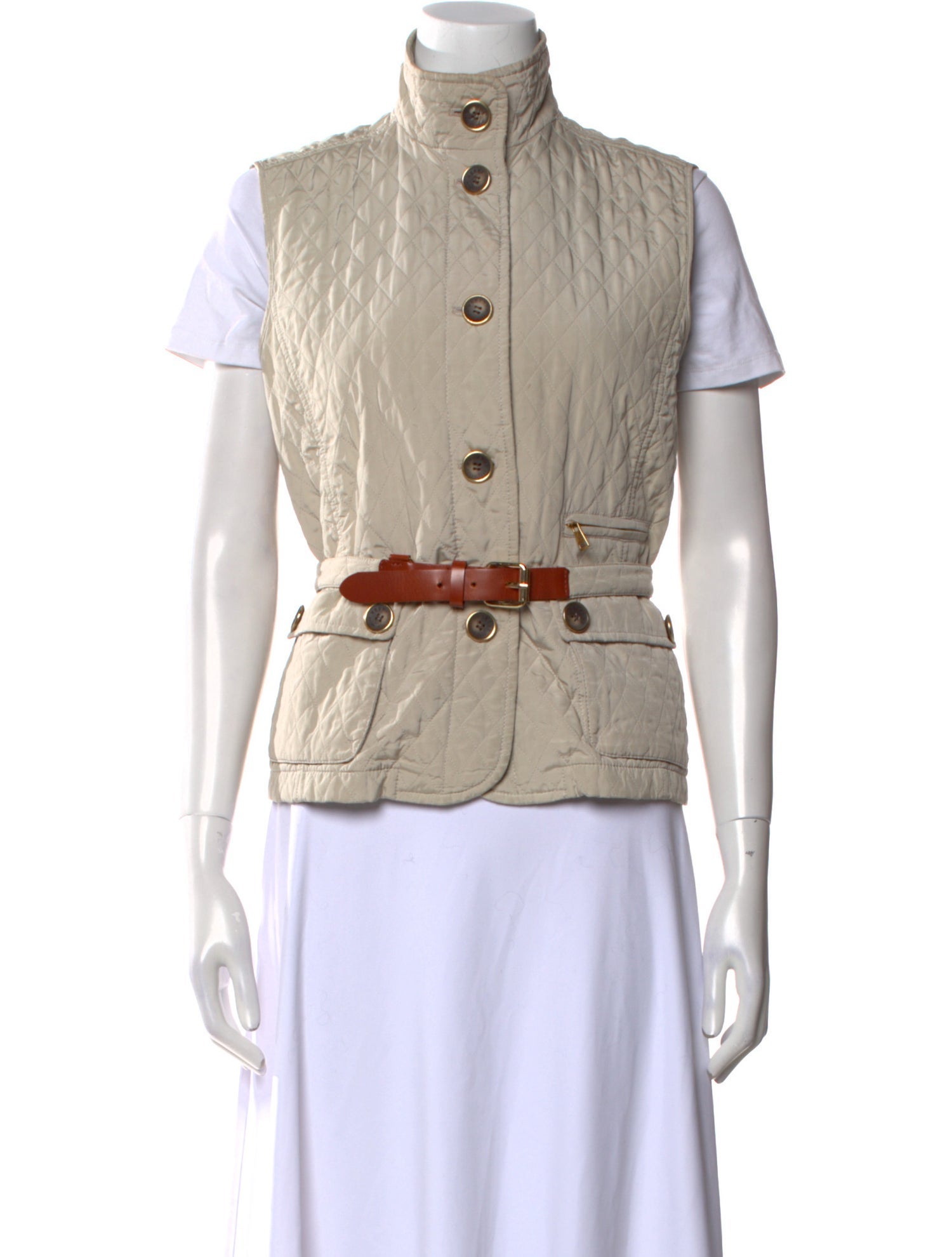 Max Mara Weekend Mock Neck Short Sleeve Button-Up Top