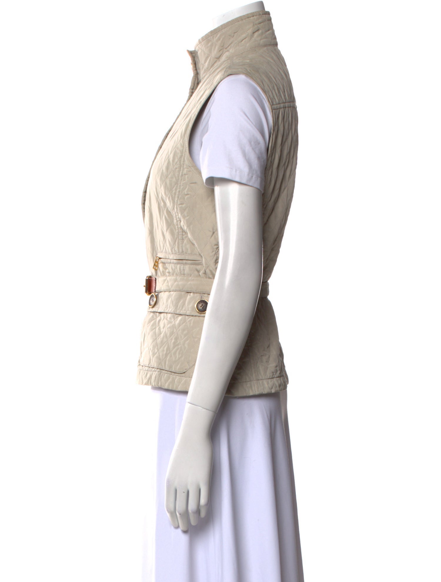 Max Mara Weekend Mock Neck Short Sleeve Button-Up Top