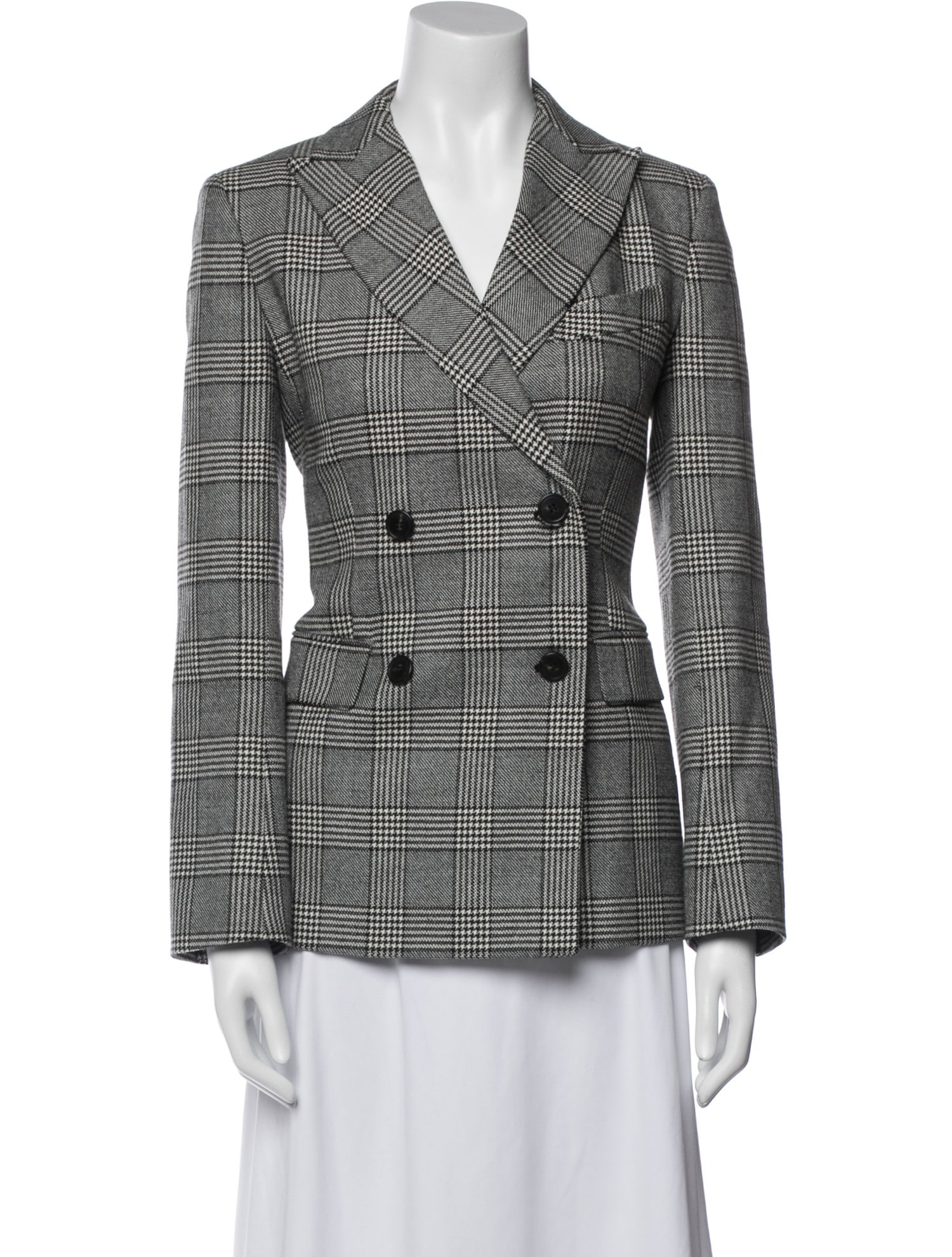 Max Mara Weekend Virgin Wool Plaid Print Blazer