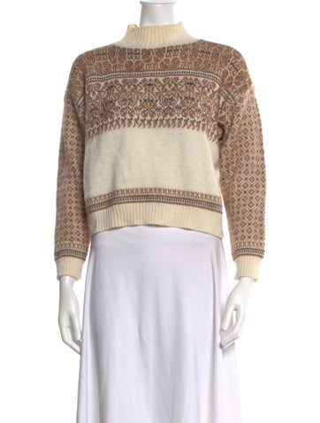 Pre-owned Max Mara Patterned Mock Neck Sweater In Neutrals