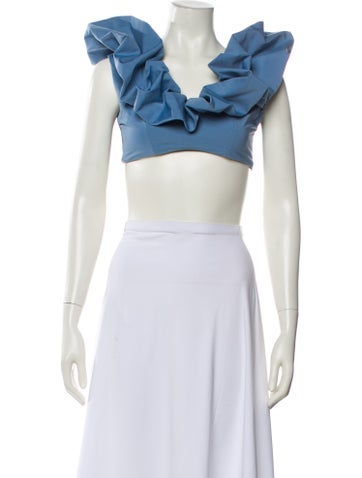 Pre-owned Maygel Coronel V-neck Sleeveless Crop Top In Blue
