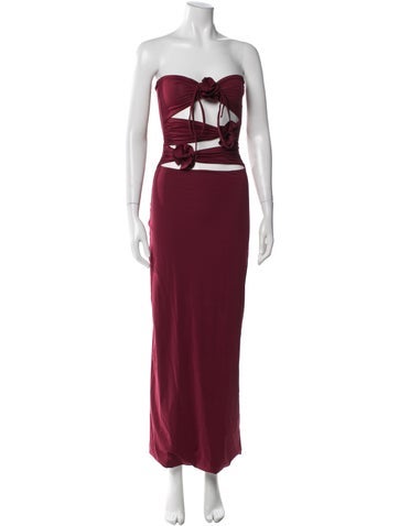 Pre-owned Maygel Coronel Strapless Long Dress In Burgundy