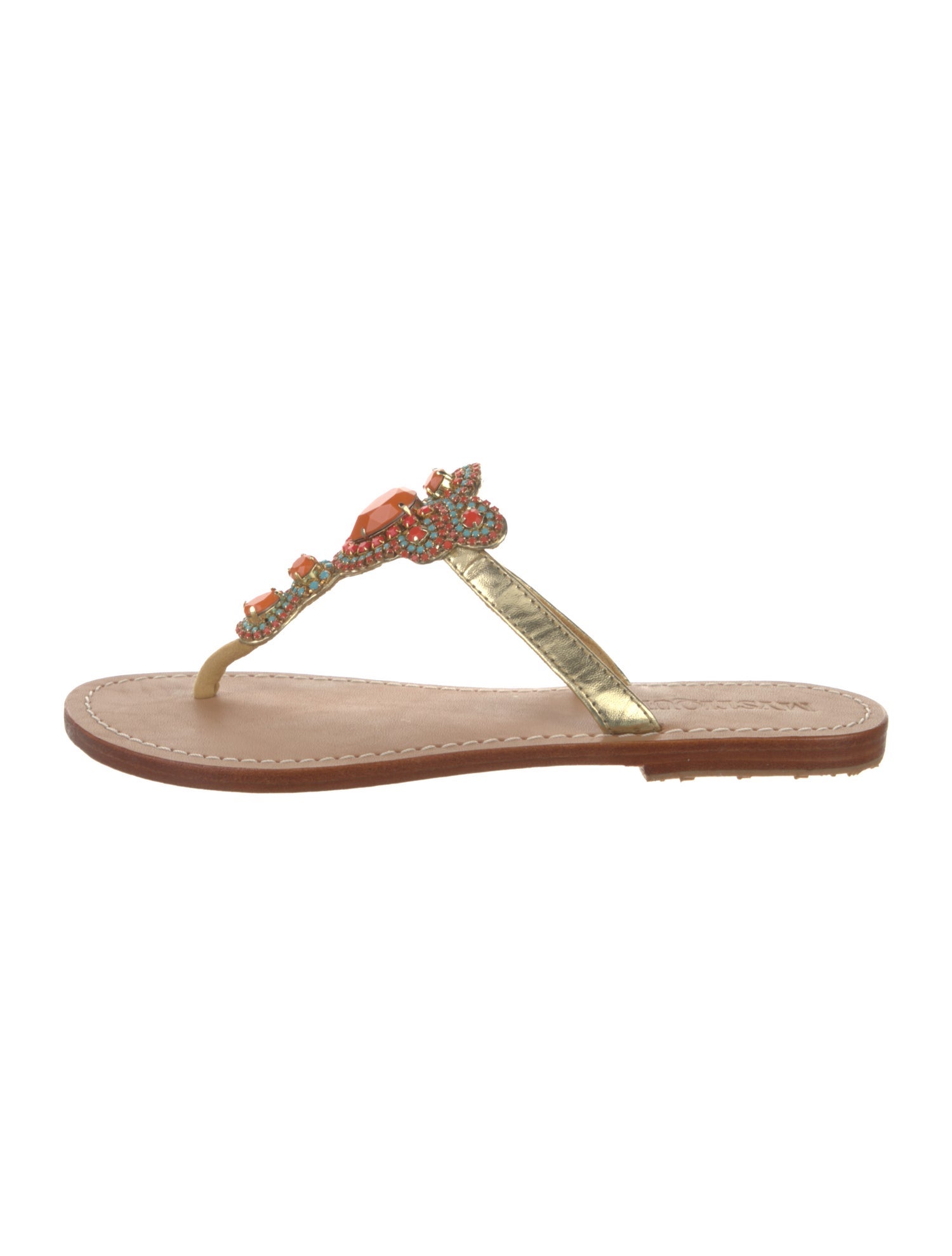 Mystique Leather Crystal Embellishments T-Strap Sandals