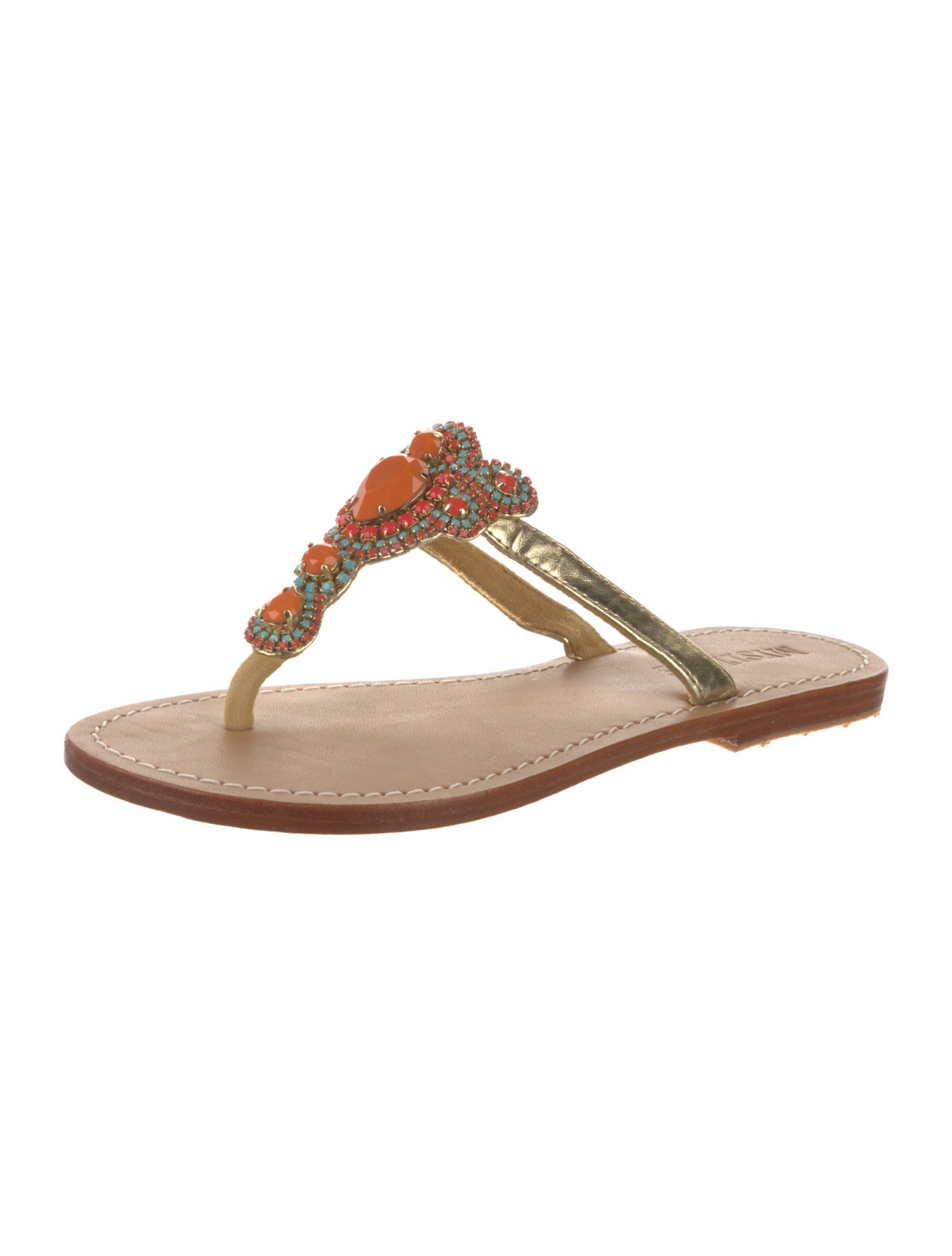 Mystique Leather Crystal Embellishments T-Strap Sandals