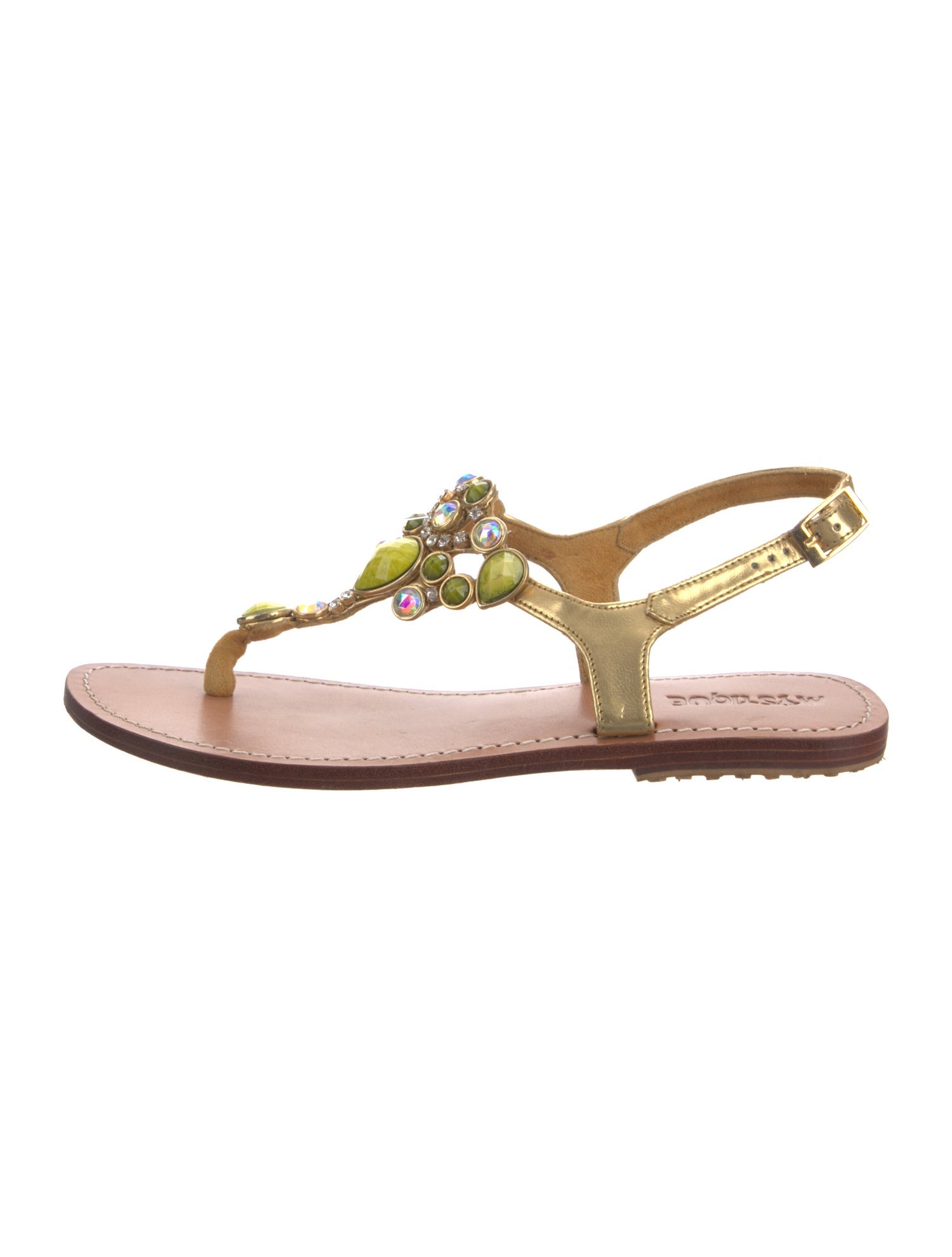 Mystique Leather Crystal Embellishments T-Strap Sandals