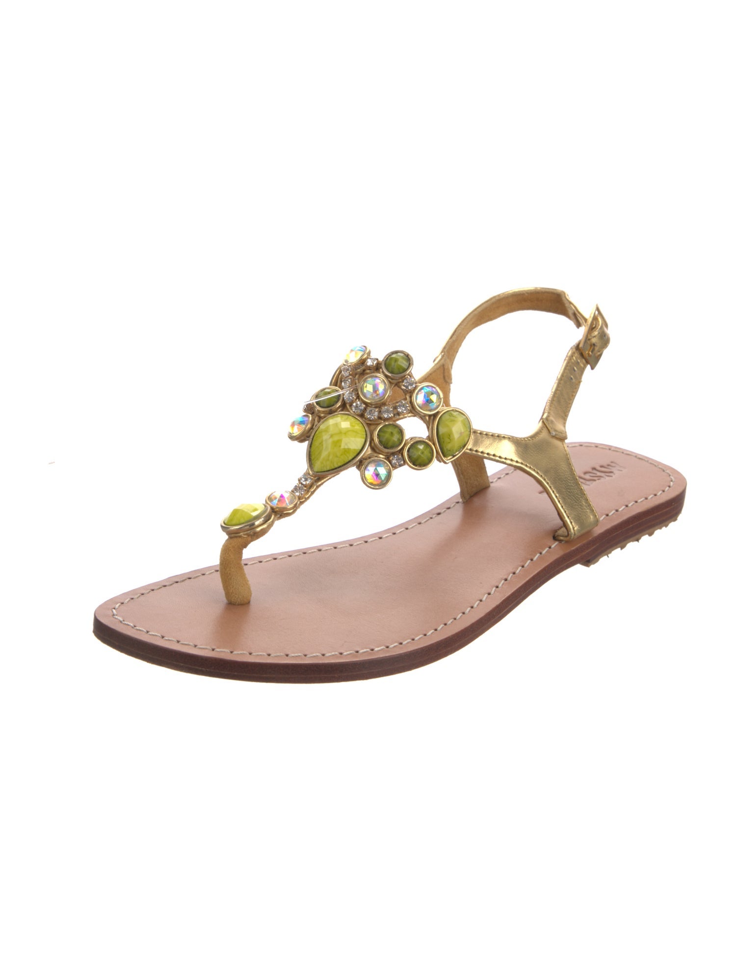 Mystique Leather Crystal Embellishments T-Strap Sandals