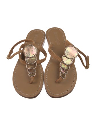 Mystique Suede Crystal Embellishments T-Strap Sandals