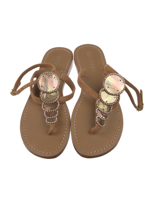 Mystique Suede Crystal Embellishments T-Strap Sandals