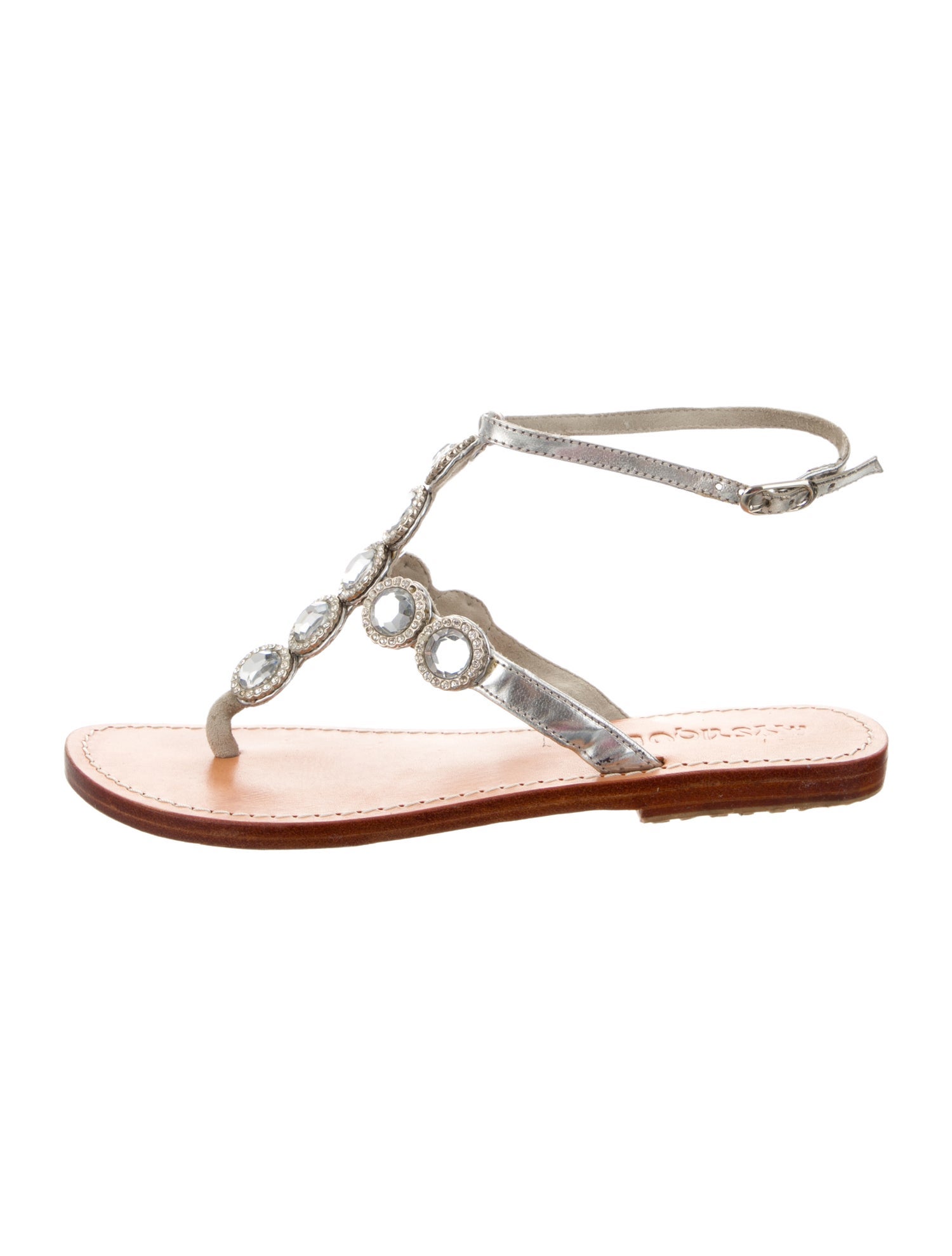 Mystique Leather Crystal Embellishments T-Strap Sandals