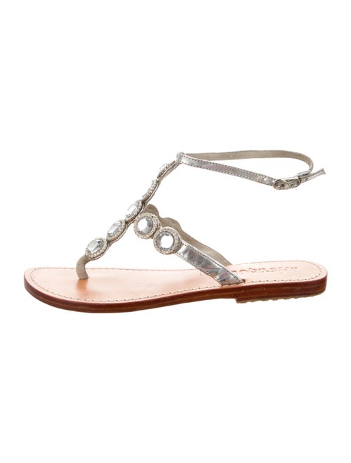 Mystique Leather Crystal Embellishments T-Strap Sandals