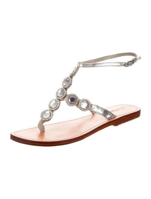Mystique Leather Crystal Embellishments T-Strap Sandals