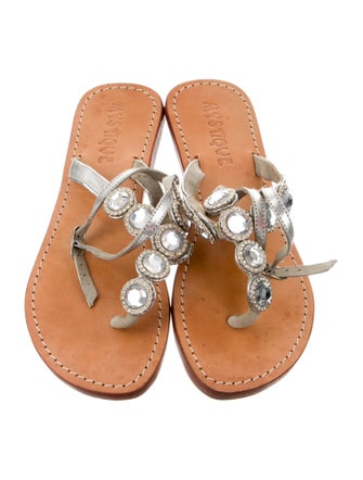 Mystique Leather Crystal Embellishments T-Strap Sandals