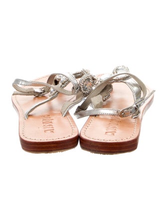 Mystique Leather Crystal Embellishments T-Strap Sandals