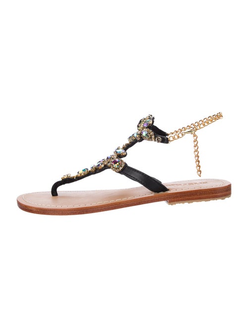 Mystique Leather Crystal Embellishments T-Strap Sandals