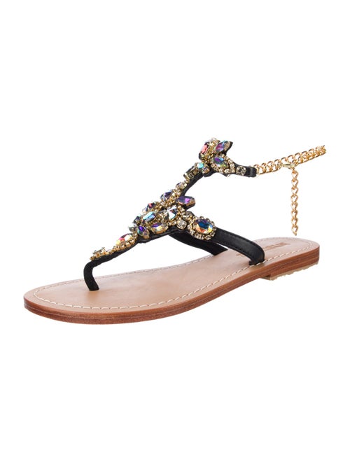 Mystique Leather Crystal Embellishments T-Strap Sandals