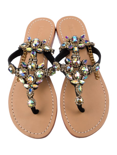 Mystique Leather Crystal Embellishments T-Strap Sandals