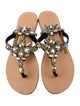 Mystique Leather Crystal Embellishments T-Strap Sandals