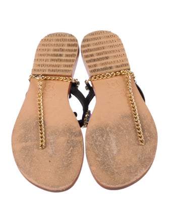 Mystique Leather Crystal Embellishments T-Strap Sandals