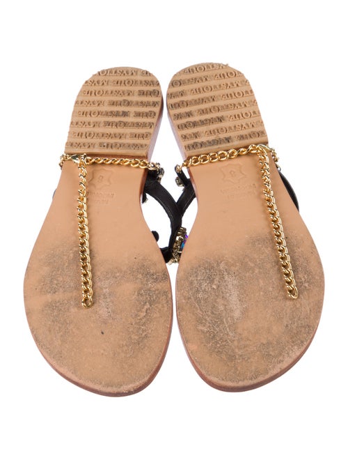 Mystique Leather Crystal Embellishments T-Strap Sandals