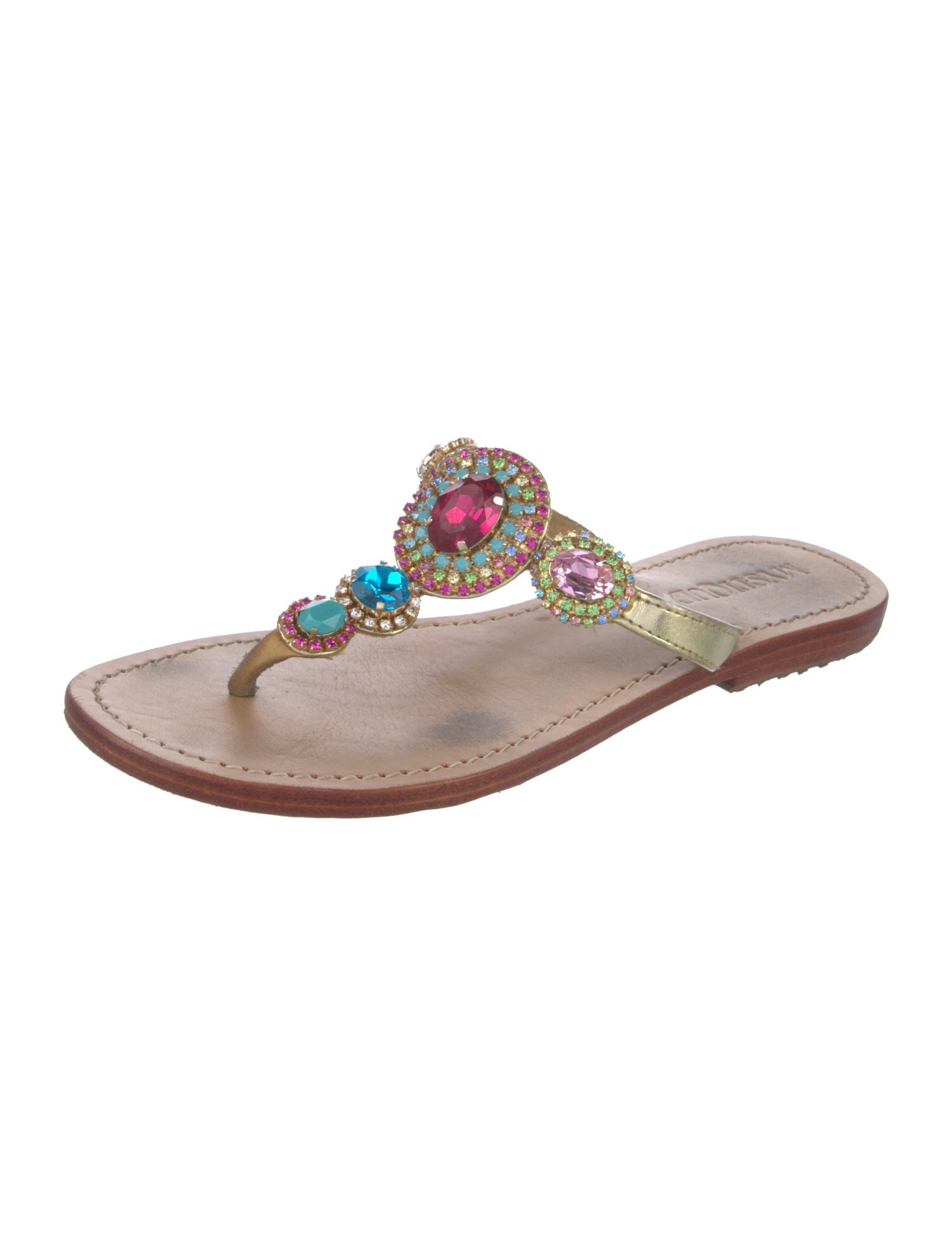 Mystique Leather Colorblock Pattern Flip Flops