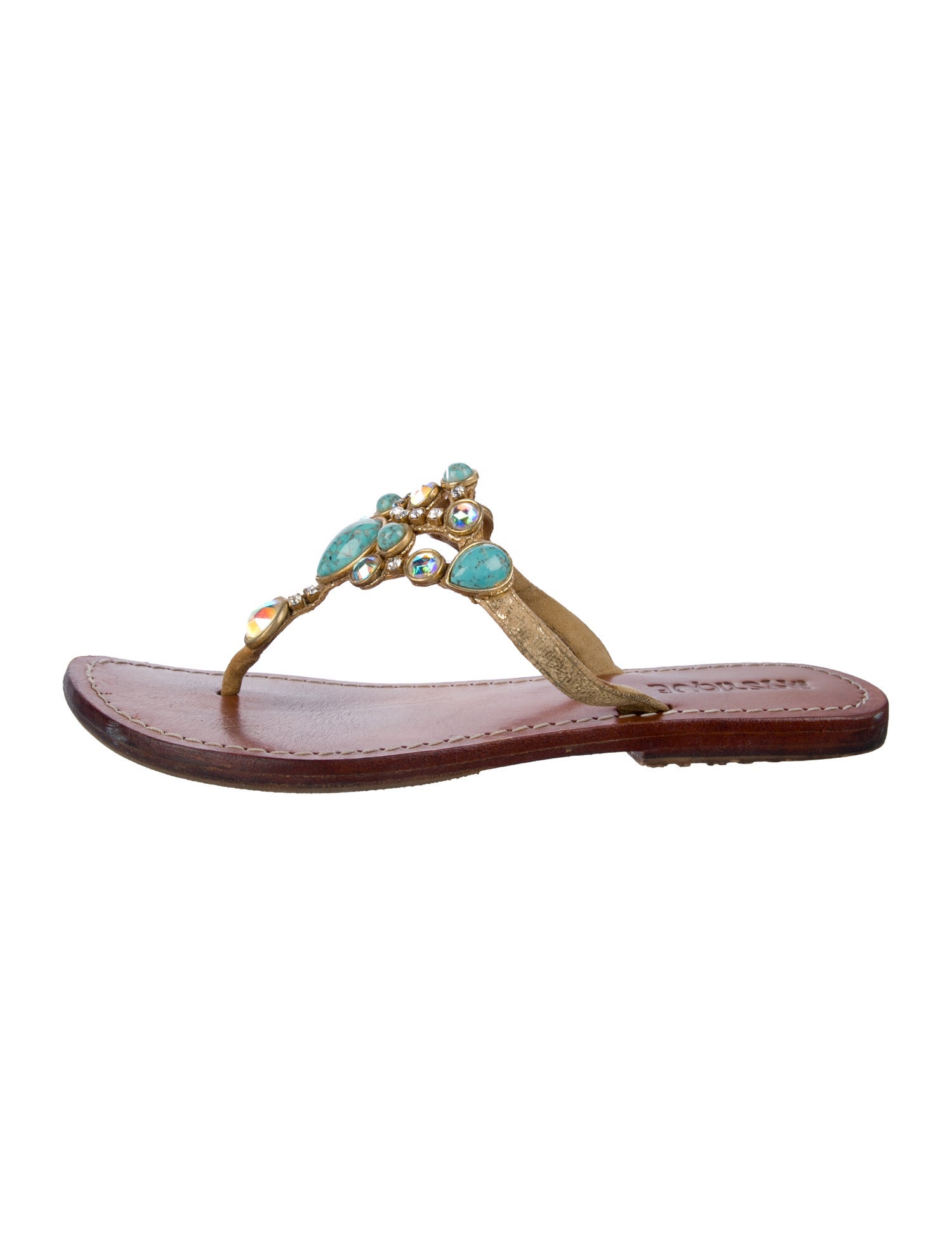 Mystique Leather Crystal Embellishments T-Strap Sandals