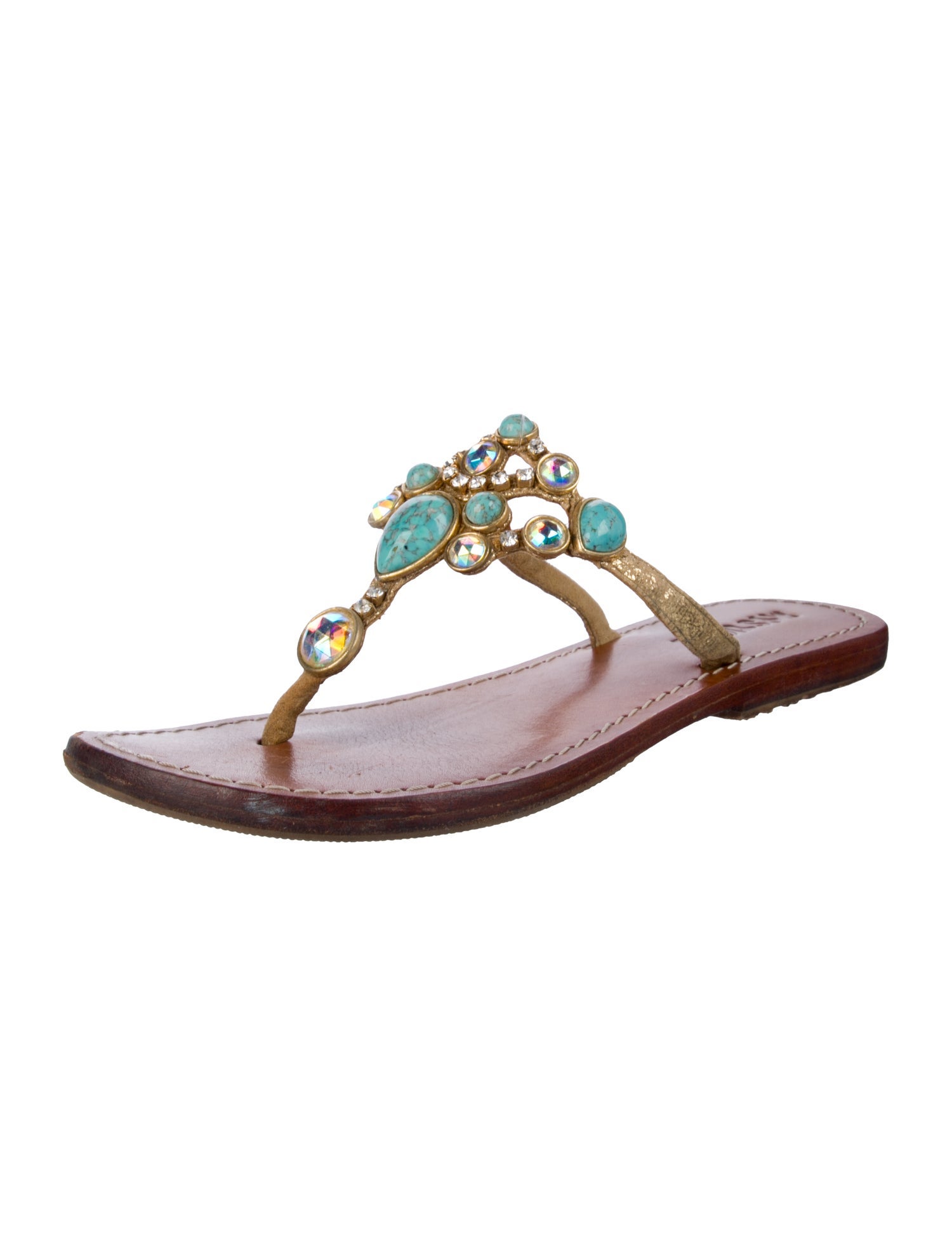 Mystique Leather Crystal Embellishments T-Strap Sandals