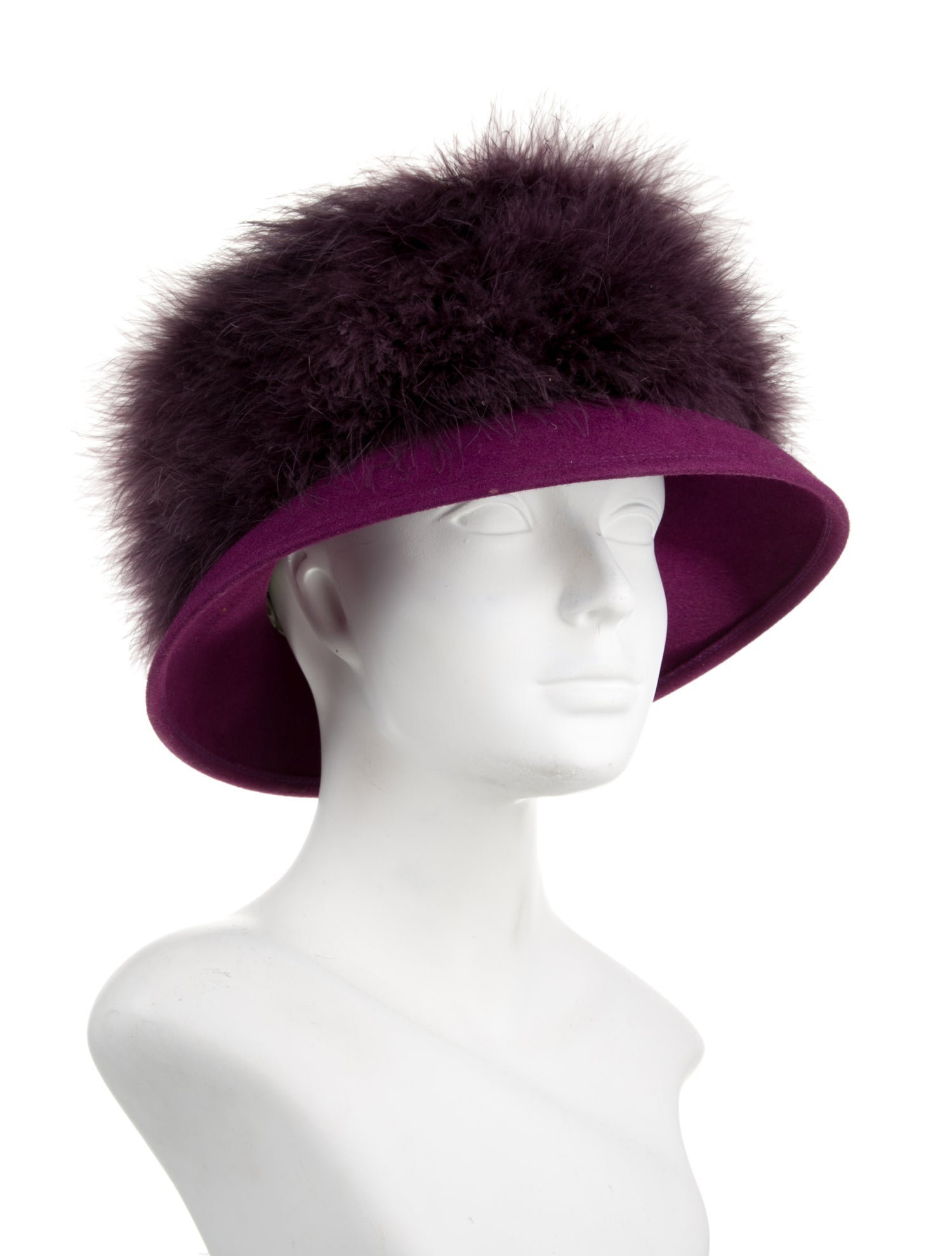 Marzi Firenze Marzi Firenze purple buckle hat with rabbit fur trim