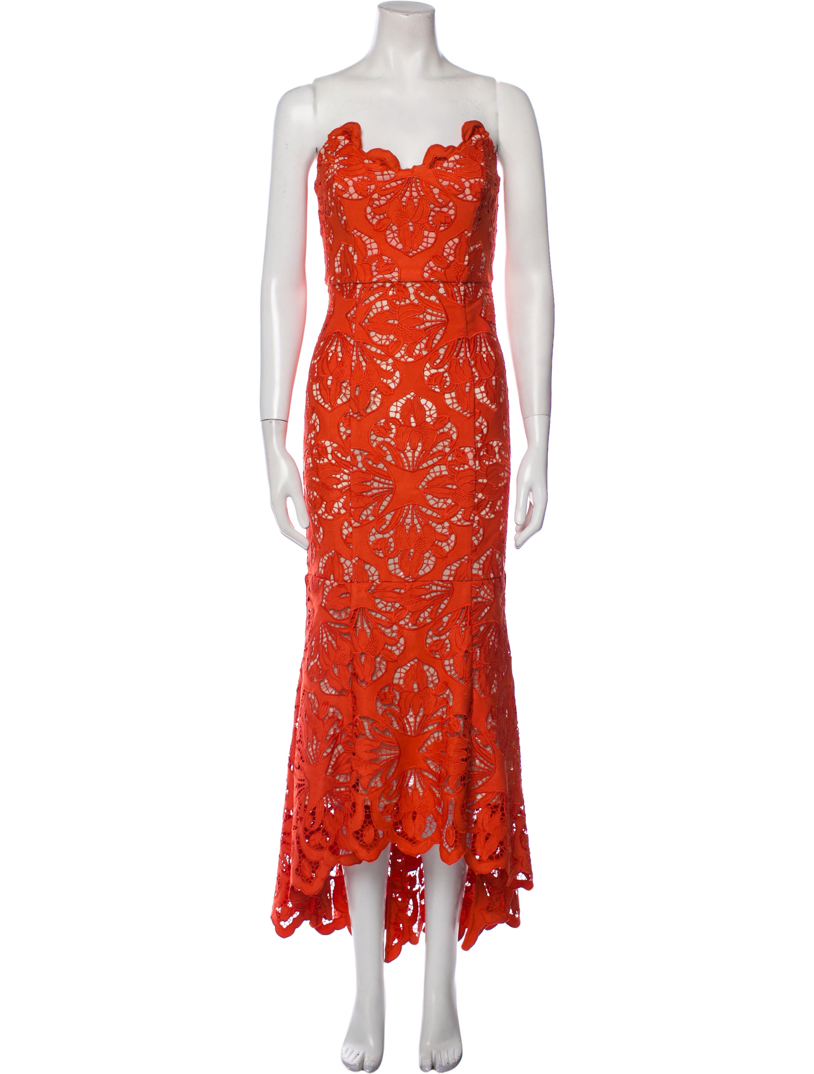 Mestiza New York Lace Pattern Long Dress Orange Dresses, Clothing