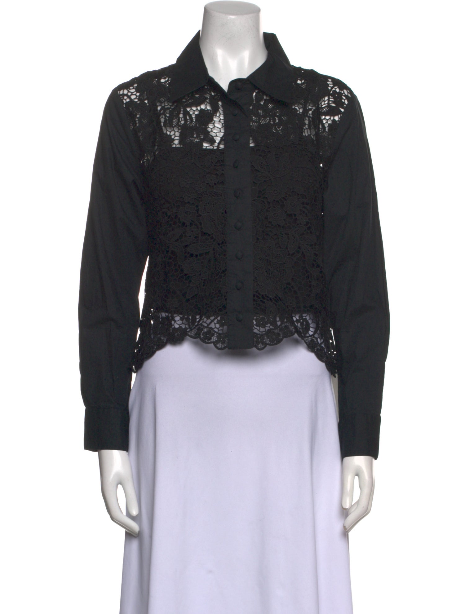 Mestiza New York Lace Pattern Long Sleeve Button-Up Top