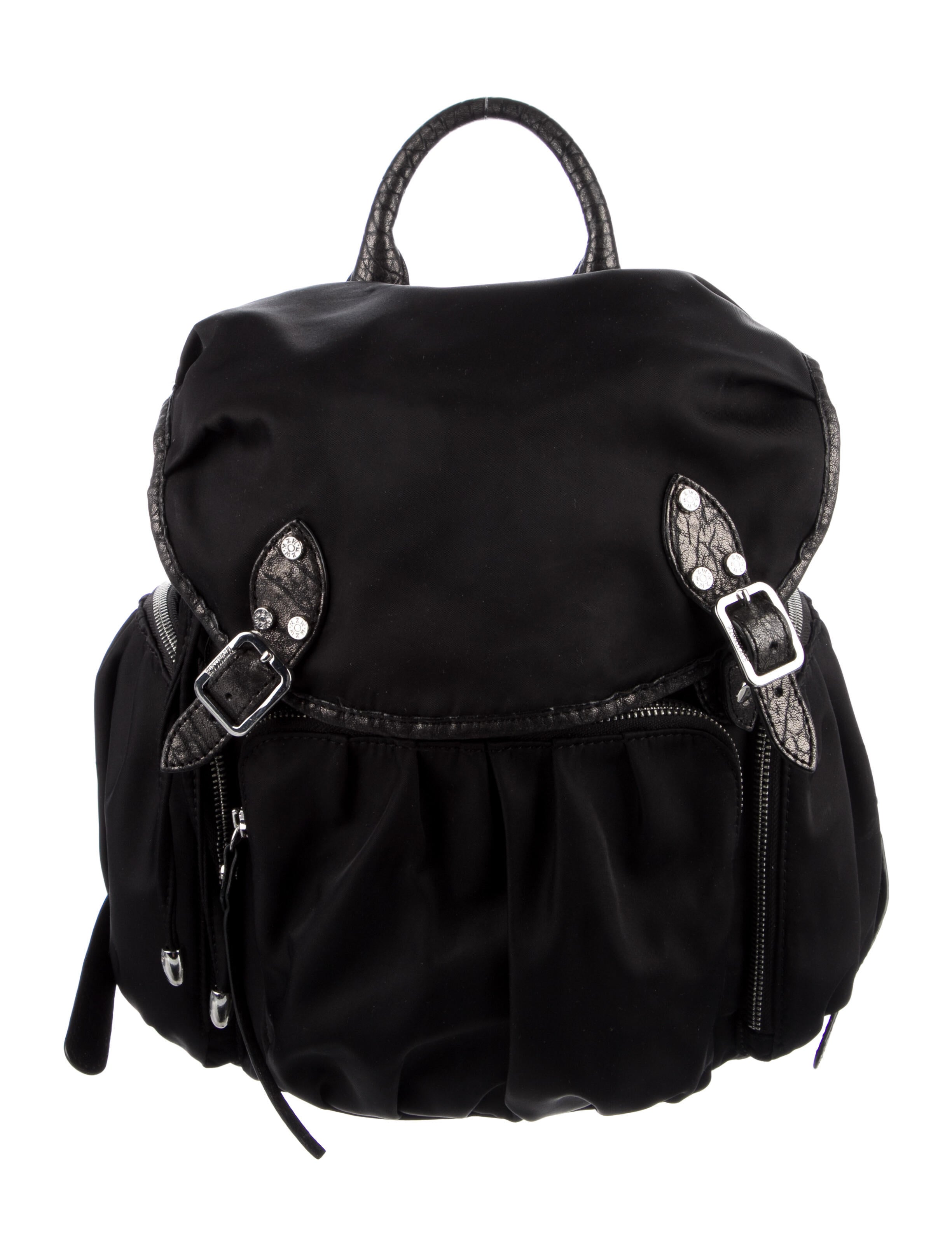 MZ Wallace Quilted Nylon Leather Trimmed Backpack Black Backpacks
