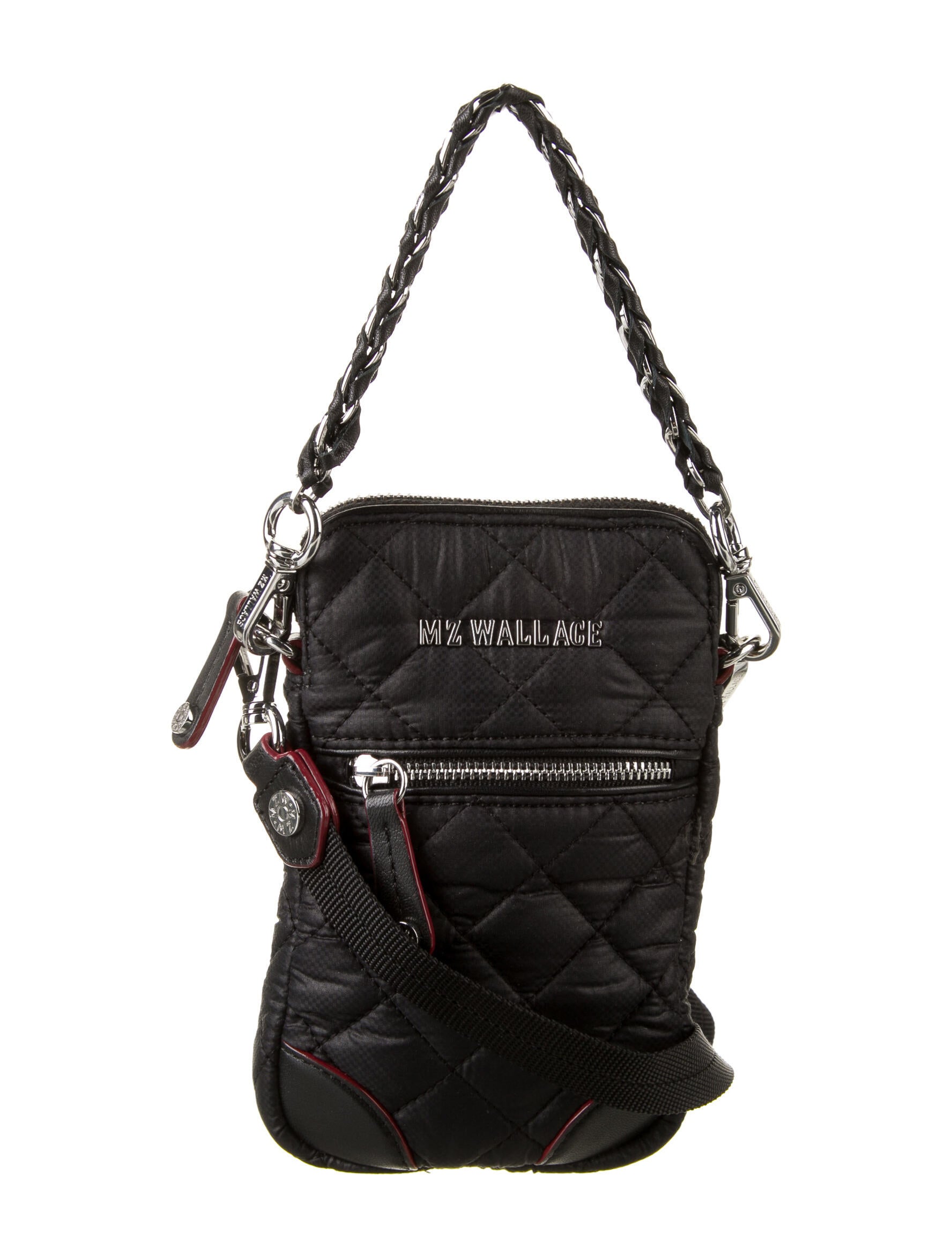 MZ Wallace Leather Trimmed Nylon Mini Crossbody Bag Black Crossbody