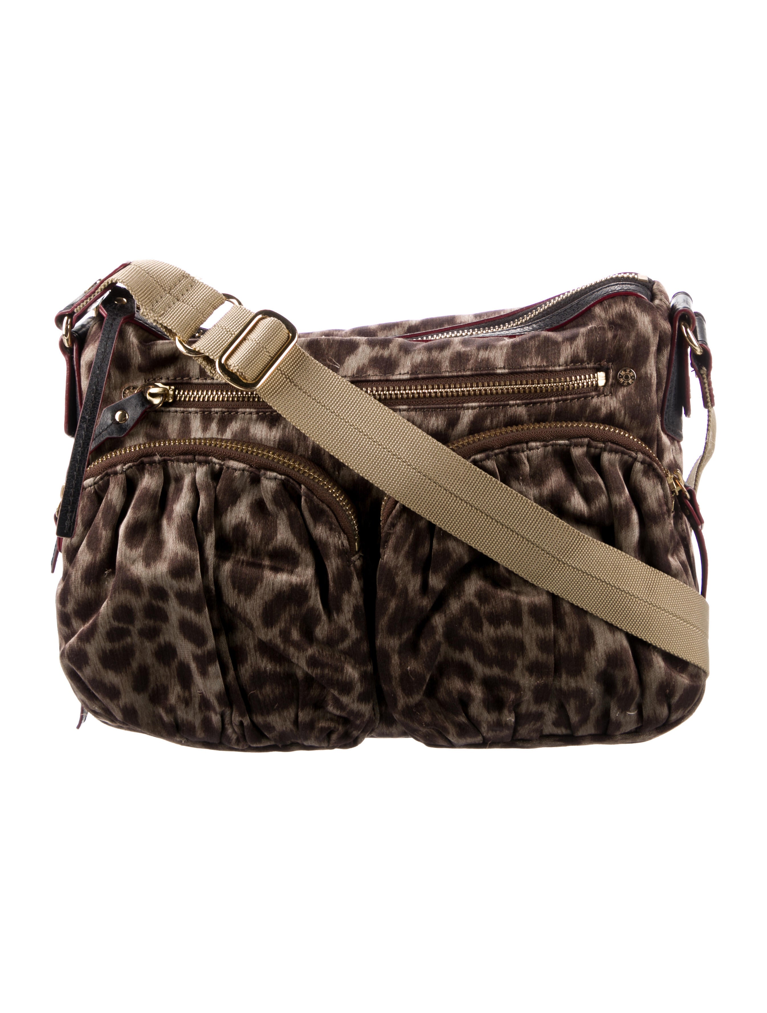 MZ Wallace Satin Animal Print Crossbody Bag Brown Crossbody Bags