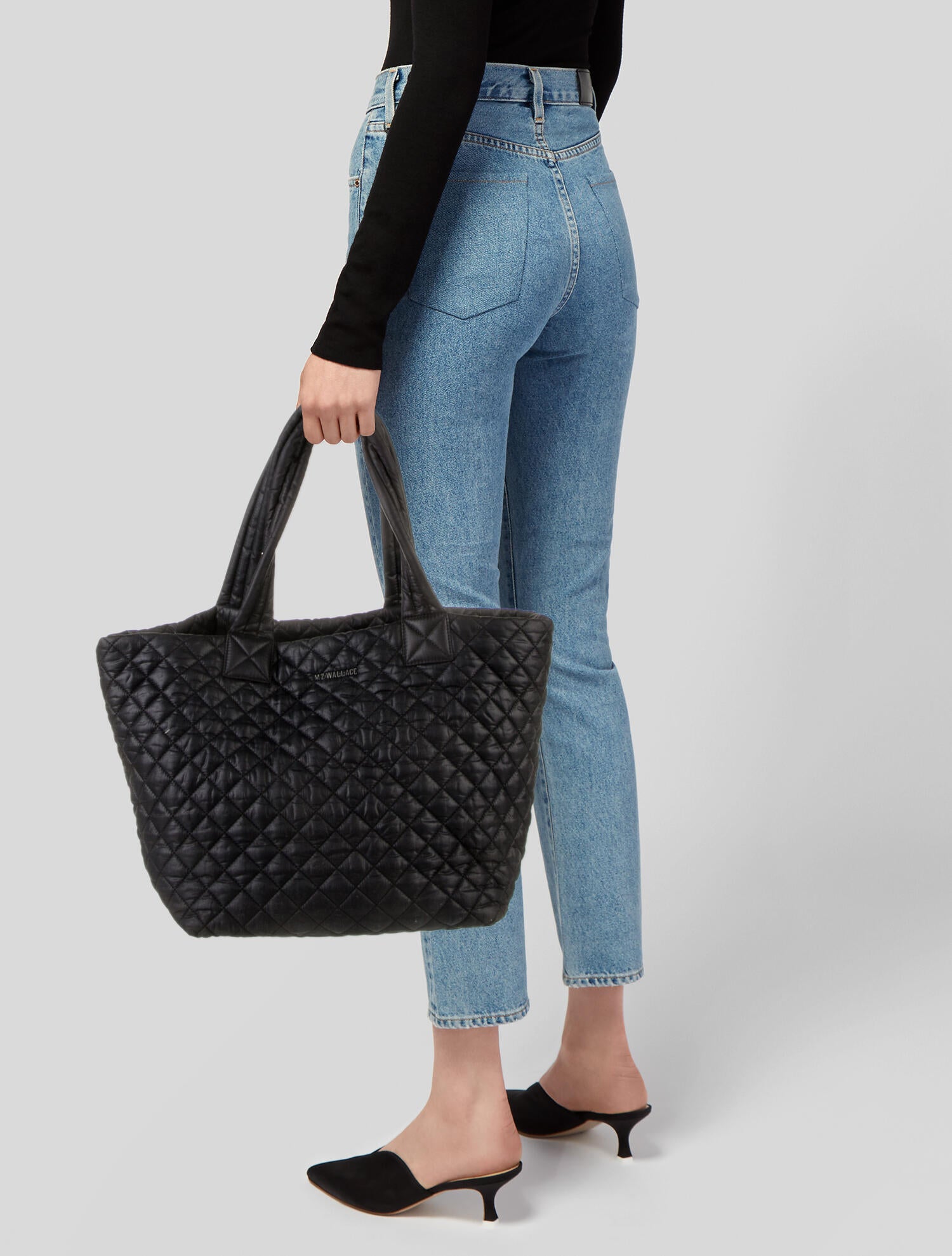 MZ Wallace Quilted Nylon Tote Black Shoulder Bags, Handbags