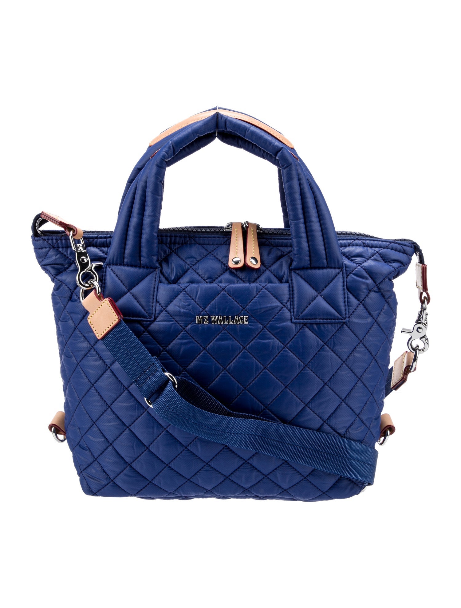 MZ Wallace Leather Trim Nylon Tote Bag Blue Handle Bags, Handbags