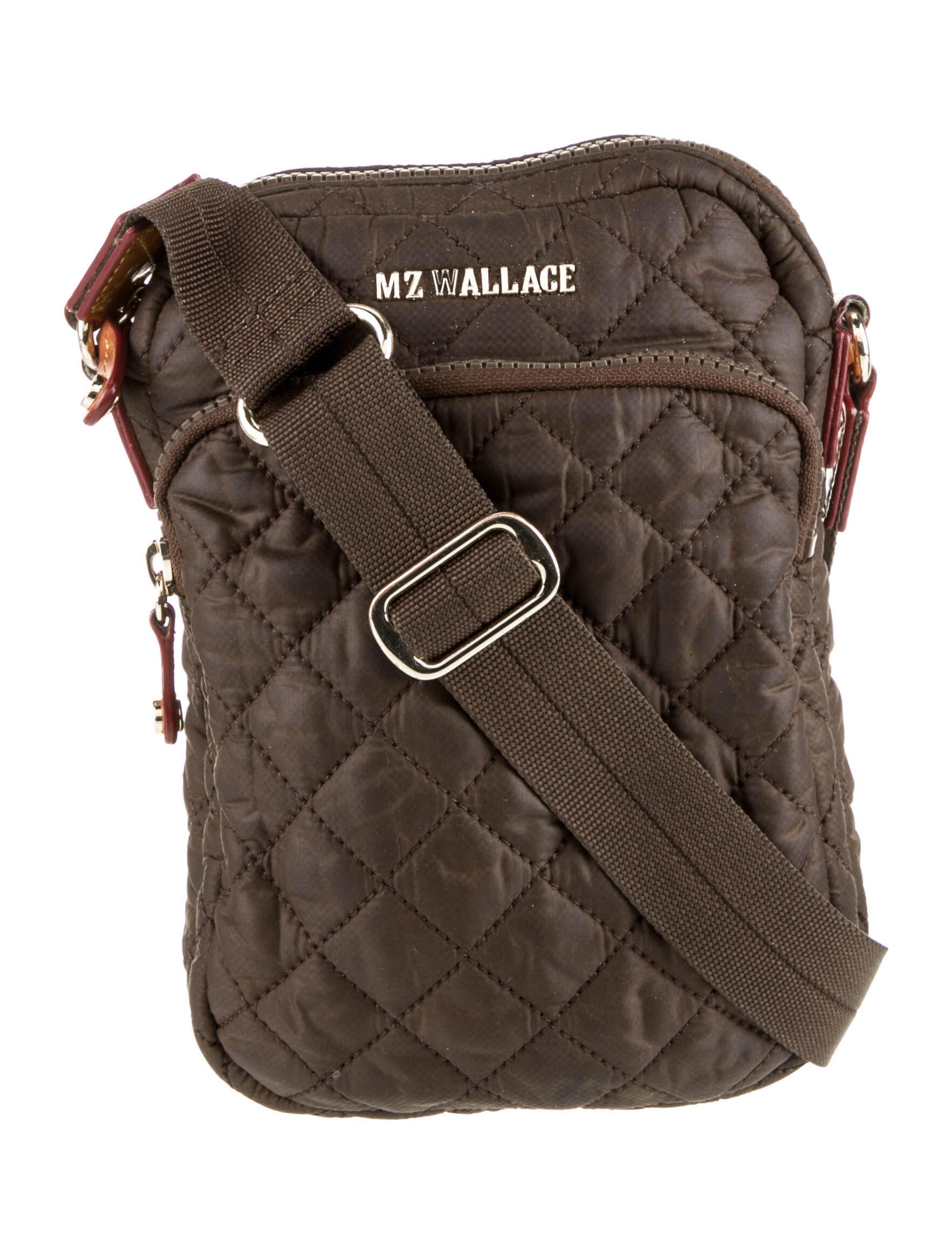 MZ Wallace LeatherTrimmed Quilted Crossbody Bag Brown Crossbody Bags