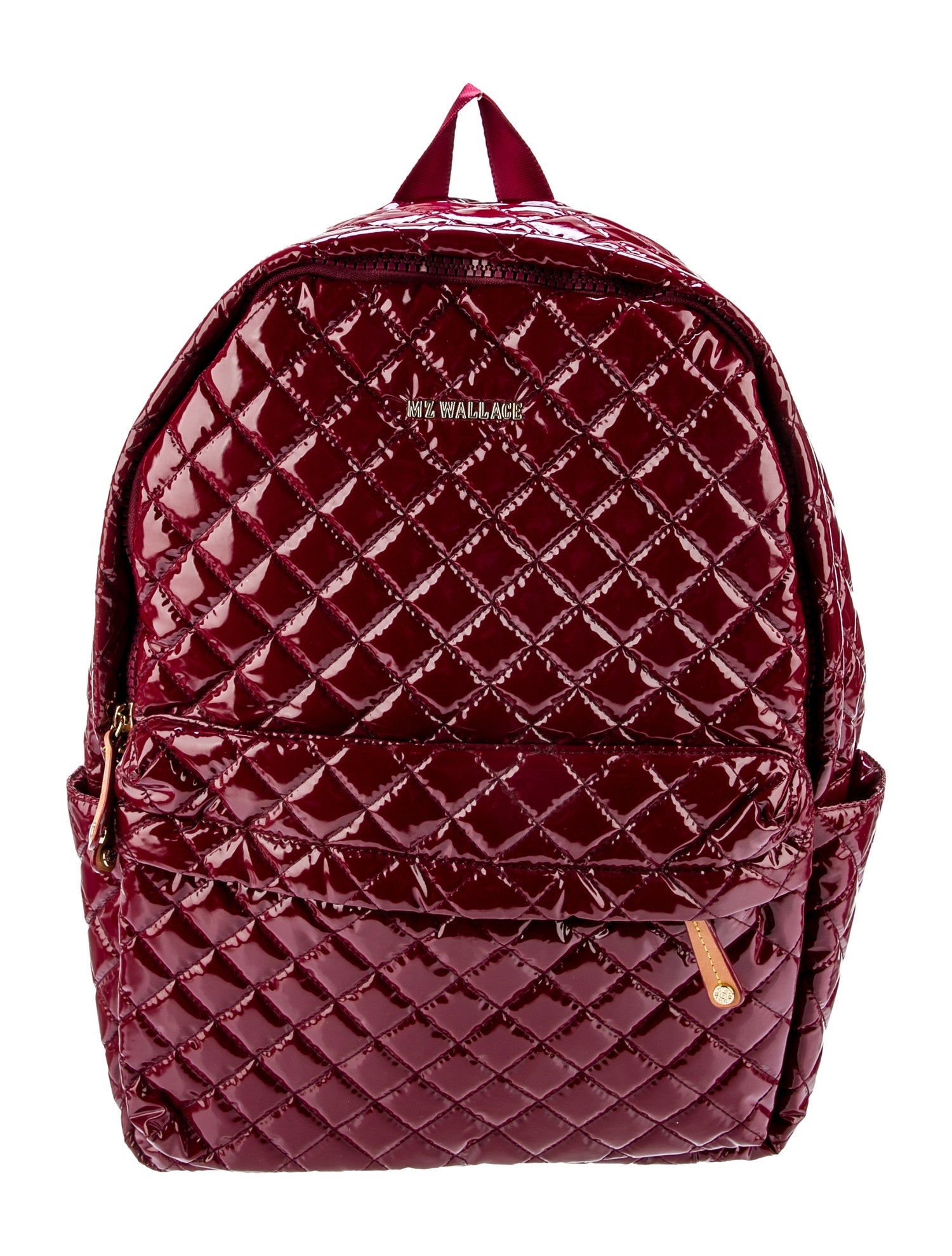 MZ Wallace Leather-Trimmed Patent Quilted Backpack - Red