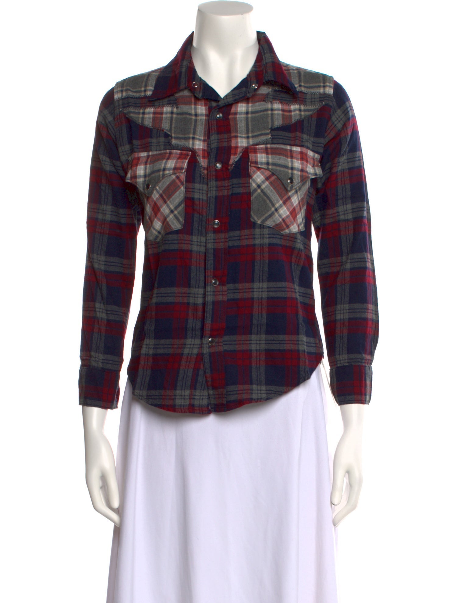 NSF Plaid Print Three-Quarter Sleeve Button-Up Top w/ Tags