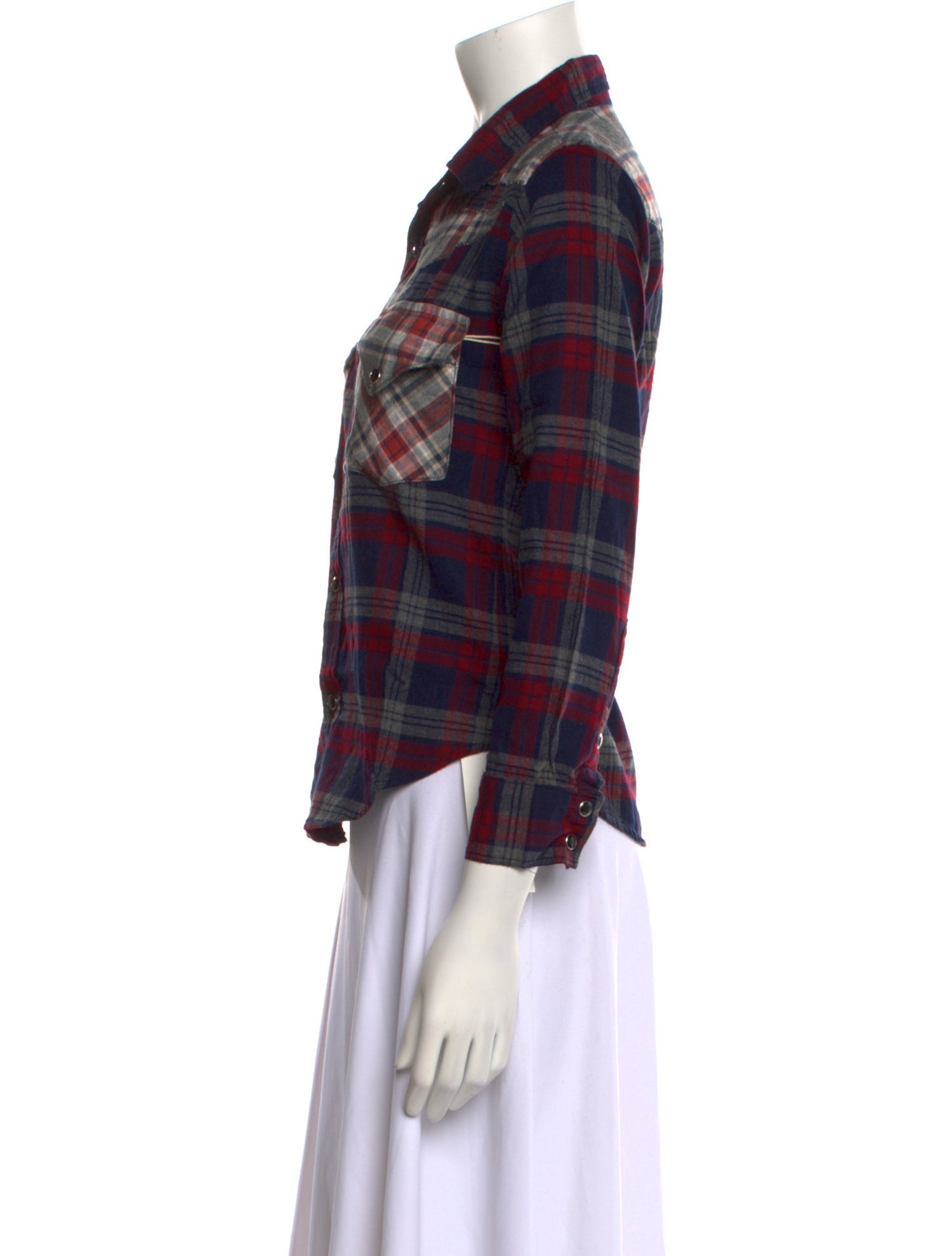 NSF Plaid Print Three-Quarter Sleeve Button-Up Top w/ Tags